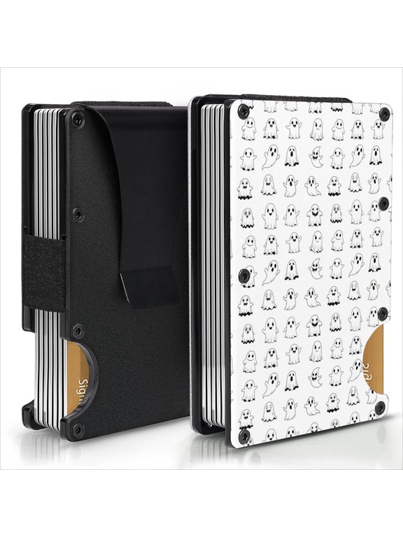 Cute Halloween Ghosts Pattern Aluminum Tactical Wallet, Minimalist Money Clip with Money Clip & Easy Access Notch, Rust Resistant Gifts for Daily Office Travel
