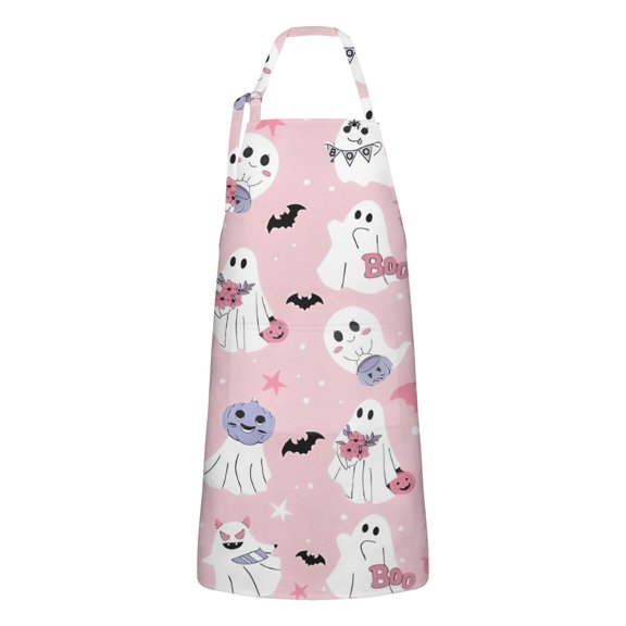 Cute Halloween Ghosts Apron-Garden Aprons for Women with Pockets-Cotton Linen Waterproof Kitchen Cooking Gardening Aprons Adjustable for Kitchen,Cooking,BBQ and Salon 32"x27"
