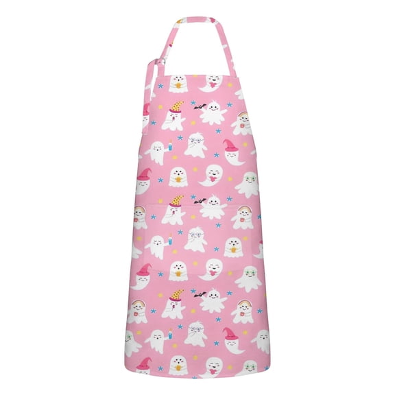 Cute Halloween Ghosts Apron-Garden Aprons for Women with Pockets-Cotton Linen Waterproof Kitchen Cooking Gardening Aprons Adjustable for Kitchen,Cooking,BBQ and Salon 32"x27"