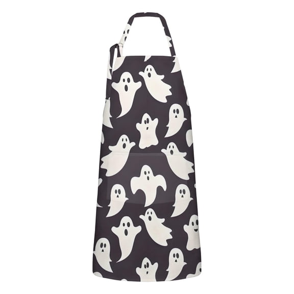 Cute Halloween Ghosts Apron-Garden Aprons for Women with Pockets-Cotton Linen Waterproof Kitchen Cooking Gardening Aprons Adjustable for Kitchen,Cooking,BBQ and Salon 32"x27"