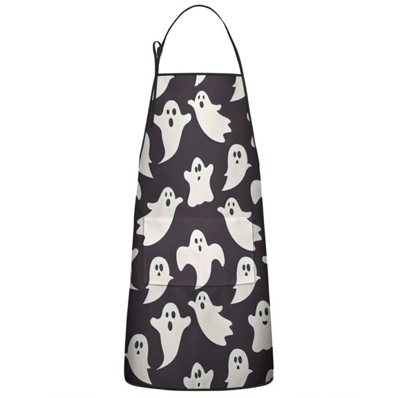 Cute Halloween Ghosts Pattern Apron-Garden Aprons for Women with Pockets-Cotton Linen Waterproof Kitchen Cooking Gardening Aprons Adjustable for Kitchen,Cooking,BBQ and Salon 33"x27"