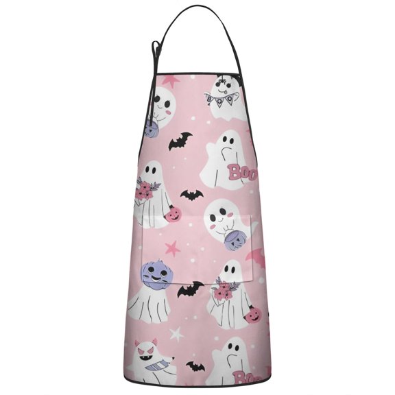 Cute Halloween Ghosts Pattern Apron-Garden Aprons for Women with Pockets-Cotton Linen Waterproof Kitchen Cooking Gardening Aprons Adjustable for Kitchen,Cooking,BBQ and Salon 33"x27"
