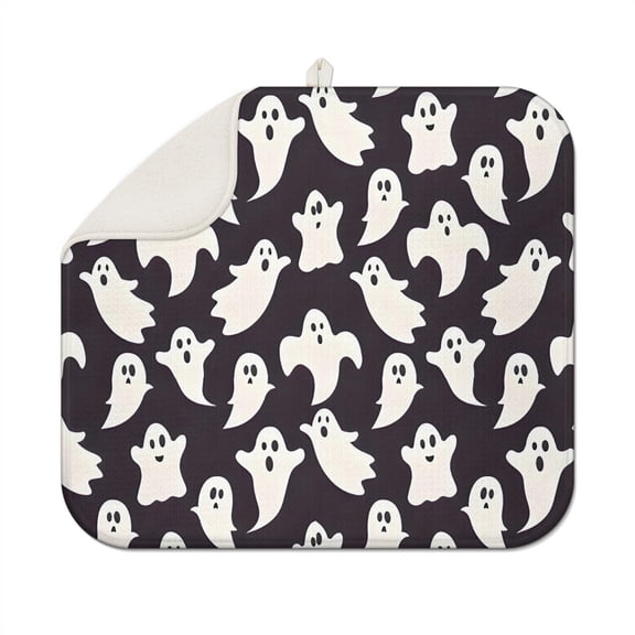 Cute Halloween Ghosts Pattern Dish Drying Mat for Kitchen 1 Pack, Ultra Absorbent Microfiber Dishes Drainer Mats,16x18in(41x46cm)