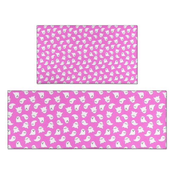 Cute Halloween Ghosts Pattern Kitchen Rugs Sets Of 2,Anti Fatigue Kitchen Mat Rugs Non Slip Washable,Decorative Kitchen Floor Mats for Kitchen,Sink,Laundry,17"x30"+17"x47"