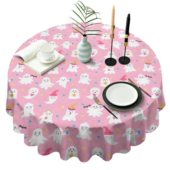 Cute Halloween Ghosts Pattern Round Tablecloth 60"x60",Wrinkle Wipeable Table Cloth for Kitchen Dining Room Picnic Patio Party