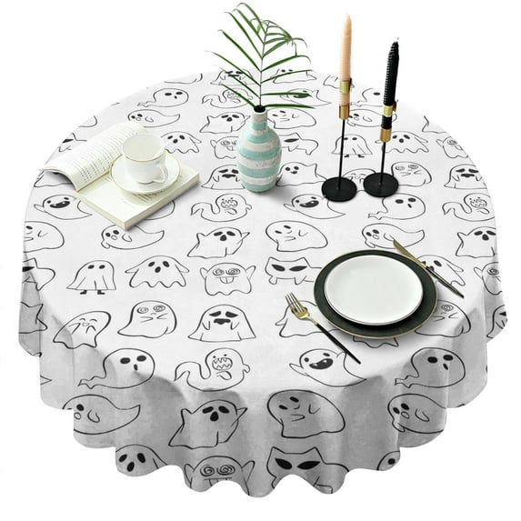Cute Halloween Ghosts Pattern Round Tablecloth 60"x60",Wrinkle Wipeable Table Cloth for Kitchen Dining Room Picnic Patio Party