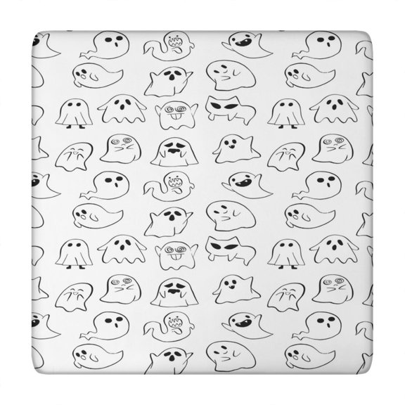Cute Halloween Ghosts Pattern Square Fitted Tablecloth with Elastic Edge,Square Table Cover,Washable Elastic Table Cover for Home Kitchen Party Decor 34"x34"