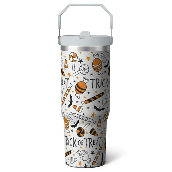 Cute Halloween Gift: 30oz Tumbler for Women - Insulated Stainless Steel Cup with Flip Straw & Handle, Spooky Ghosts Holiday Design