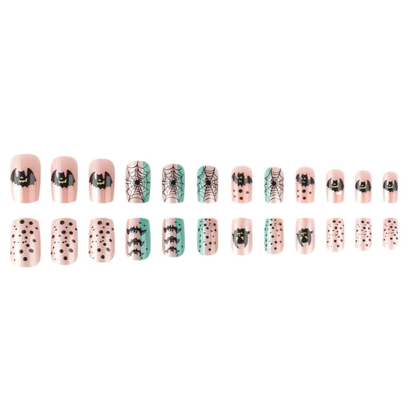Cute Halloween Glitter Press On Nails Set - Removable Plastic Tips