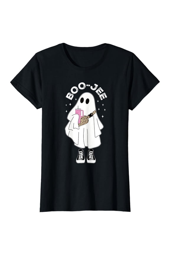 Cute Halloween Graphic Tee, Tops Has "BOO - JEE" & Stylish Ghost Design, Round Neck Regular Fit T - shirts, Size(S - 5XL)