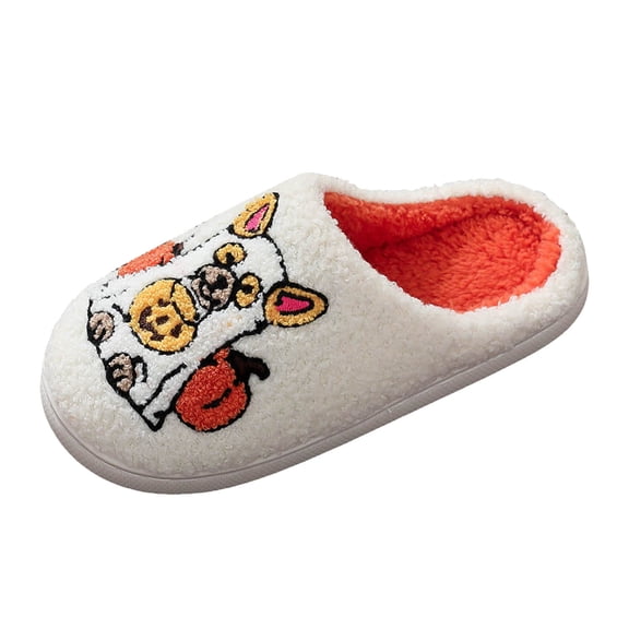 Cute Halloween House Slippers for Women Men Cozy Warm Memory Foam Bedroom Slip on Fuzzy Home Shoes for Indoor Outdoor