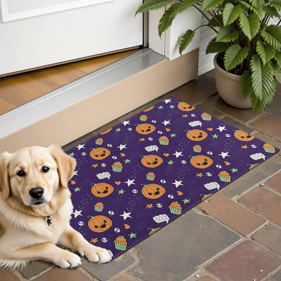 Cute Halloween Icons Pattern Door Rugs,Washable Non Slip Door Mats Indoor,Decorative Door Mats,Entry Mat Indoor for Entrance,Bedroom,Kitchen,Bathroom,16"x24"