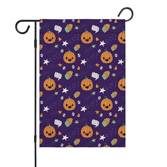 Cute Halloween Icons Pattern Fall Garden Flags 12.5"x18" Double Side,Small Yard Flags for Outside,Outdoor Fall Decor,Autumn Funny Garden Flag Yard Decoration