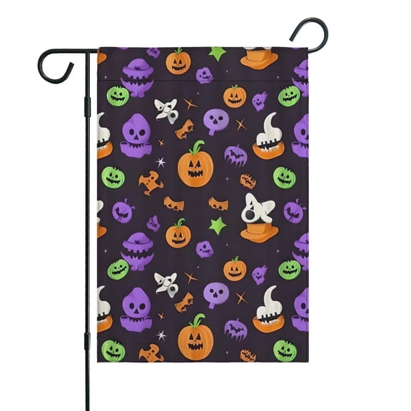 Cute Halloween Icons Pattern Fall Garden Flags 12.5"x18" Double Side,Small Yard Flags for Outside,Outdoor Fall Decor,Autumn Funny Garden Flag Yard Decoration