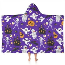 Cute Halloween Icons Pattern Hooded Bath Towel，50"x30" for Ages 3 To 12 Kids, Quick Dry Lightweight Soft Microfiber Hood Beach Towel Cover Up for Kids