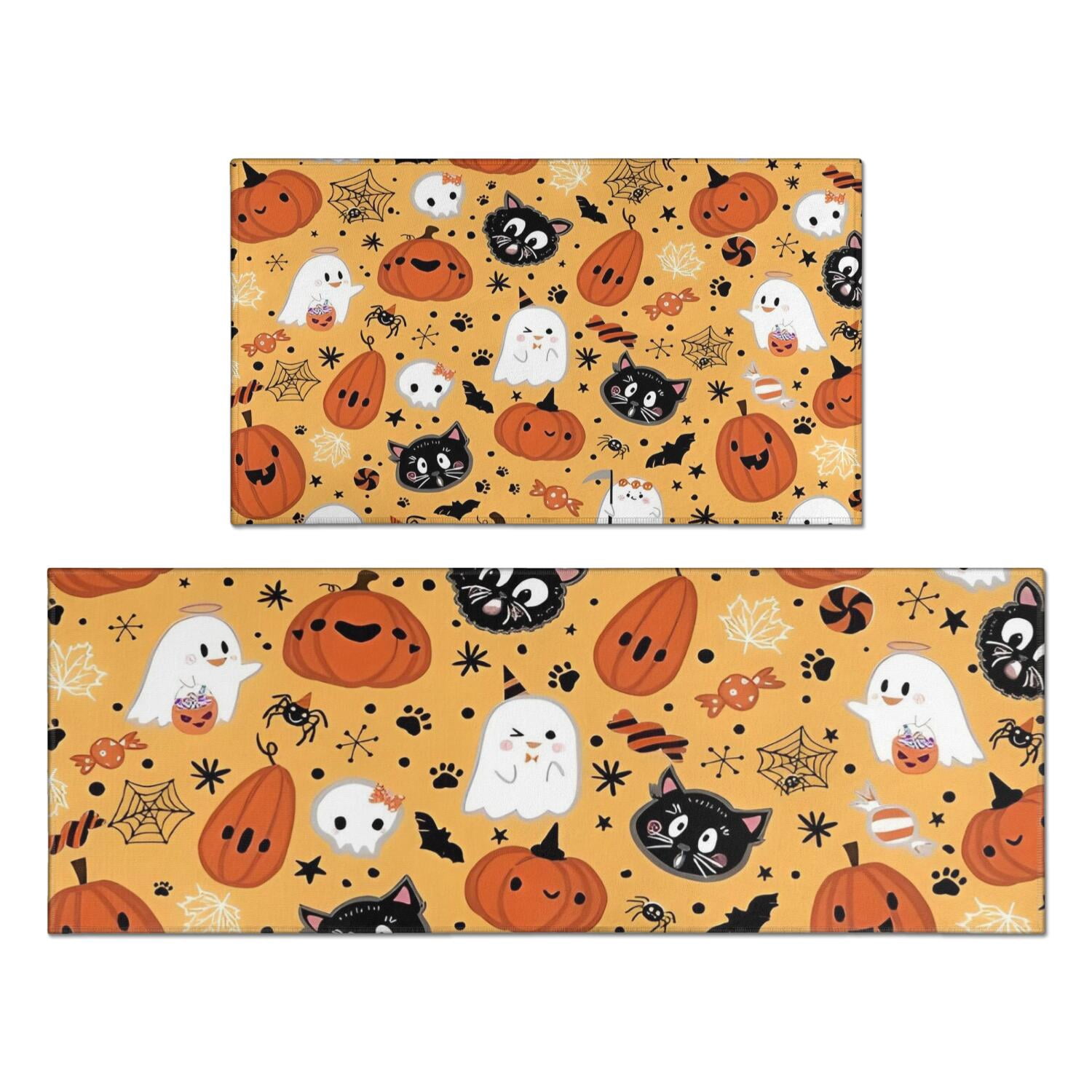 Cute Halloween Icons Pattern Kitchen Rugs Sets Of 2,Anti Fatigue ...