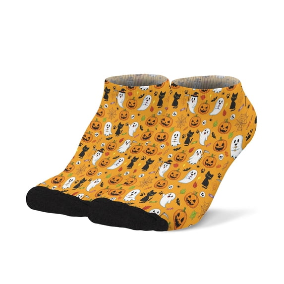 Cute Halloween Icons Pattern Men's Ankle Socks, Low Cut Running Sports ...