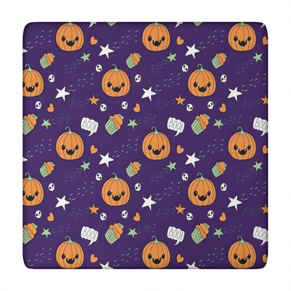 Halloween Cute Pumpkins and Cupcakes Square Fitted Tablecloth with Elastic Edge,Square Table Cover,Washable Elastic Table Cover for Home Kitchen Party Decor 34"x34"