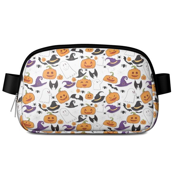 Cute Halloween Icons Repeat Pattern Cute Fanny Packs for Women,Travel Waterproof Crossbody Fanny Bags Waist Purse for Women Anti Theft Adjustable Strap for Running Travel Cycling