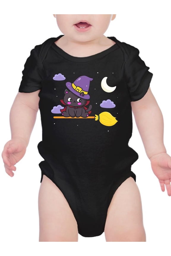 Cute Halloween Kitten W Broom Bodysuit Infant -Image by Shutterstock,  Newborn