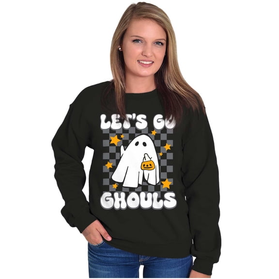 Cute Halloween Let's Go Ghouls Ghost Women Plus Size Crewneck Sweatshirt Brisco Brands 4X