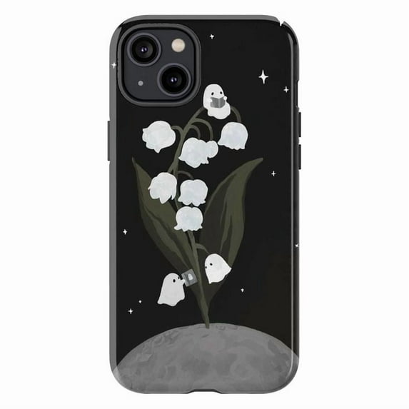 Cute Halloween Lily of the Valley Phone Case, Playful Ghost Characters with Floral Phone Cover for iPhone 16 15 14 13 12 11 Pro Max Mini Plus