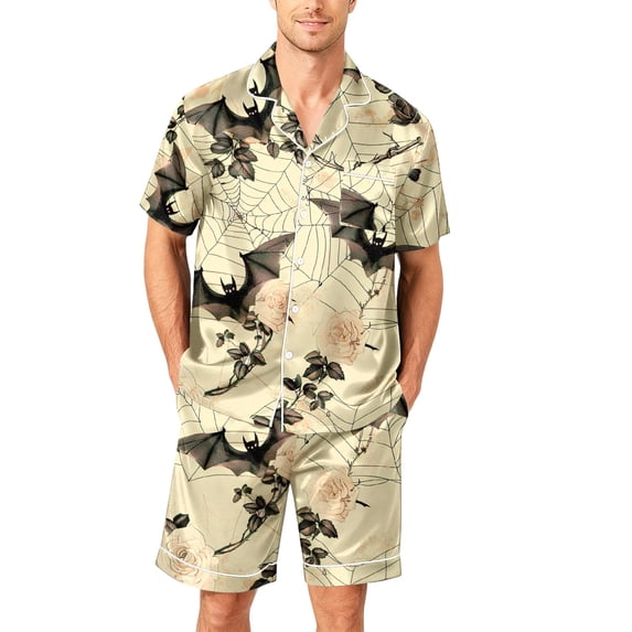 Cute Halloween Pajamas for Men Halloween Pajamas Men Matching Halloween Pajamas Pumpkin Pajamas Men Halloween Pjs Halloween Pajamas Men Casual Short Sleeve Button Down Tops Shorts, Black, L