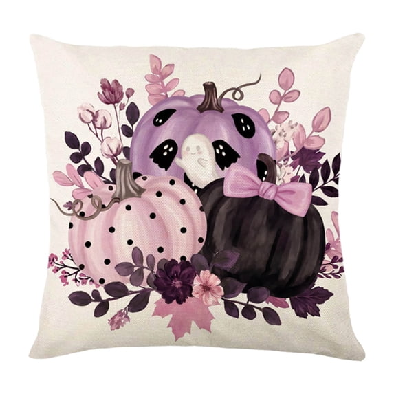 Cute Halloween Pillow Covers 18x18 - Polyester Funny Ghost Jack-o'-Lantern Pumpkin Throw Cushion Case for Spooky Sofa Decor (1 Pc)