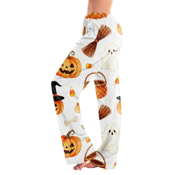 Cute Halloween Print Women Pajama Pants,Comfy Pj Bottom with Pockets & Drawstring,Stretch Casual Sleepwear