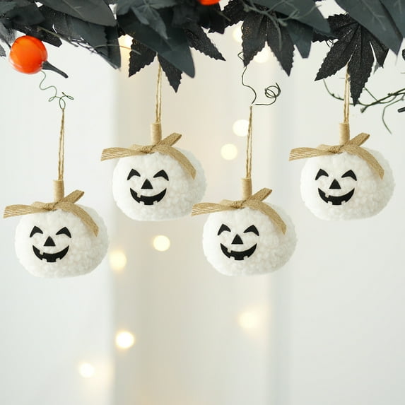 Taicans Cute Halloween Pumpkin Pom Pom Ornament with Jute Bow,Soft Fluffy Hanging Decor for Tree,Door,Mantel,3D Jack-O'-Lantern,Spooky Yet Adorable Decorations for Fall & Halloween Parties,3in