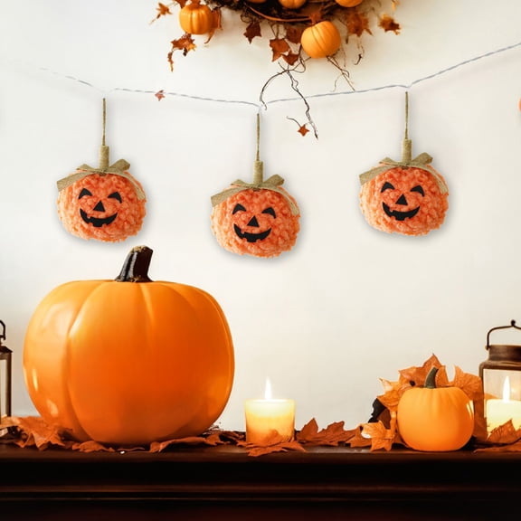 Taicans Cute Halloween Pumpkin Pom Pom Ornament with Jute Bow,Soft Fluffy Hanging Decor for Tree,Door,Mantel,3D Jack-O'-Lantern,Spooky Yet Adorable Decorations for Fall & Halloween Parties,3in