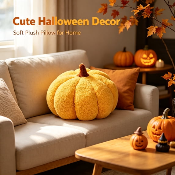 Cute Halloween Pumpkin Throw Pillow, Small Pumpkin Shaped Throw Pillows Fall Decor Plush Doll Soft Stuffed Cushion for Home Decor, Sofa, Bed, Desk