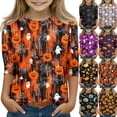 thumbnail image 1 of Cute Halloween Shirt Girls Ghost Pumpkin Bow Print 3/4 Sleeve T Shirt Halloween Graphic Tee Spooky Season Fall Outfit Kids,11-12 Years,Red, 1 of 7
