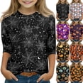 thumbnail image 1 of Cute Halloween Shirt Girls Ghost Pumpkin Bow Print 3/4 Sleeve T Shirt Halloween Graphic Tee Spooky Season Fall Outfit Kids,3-4 Years,Black, 1 of 7