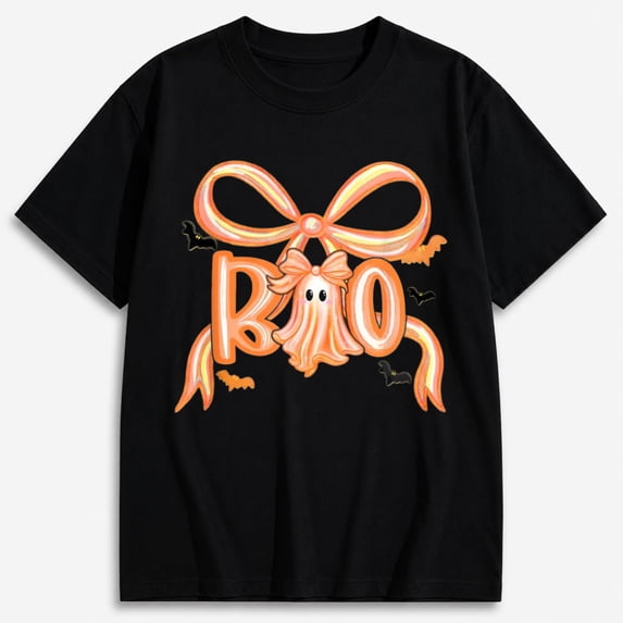 Cute Halloween Shirts for Women, Bow Boo Ghost Graphic T-Shirt, Spooky Season Tee