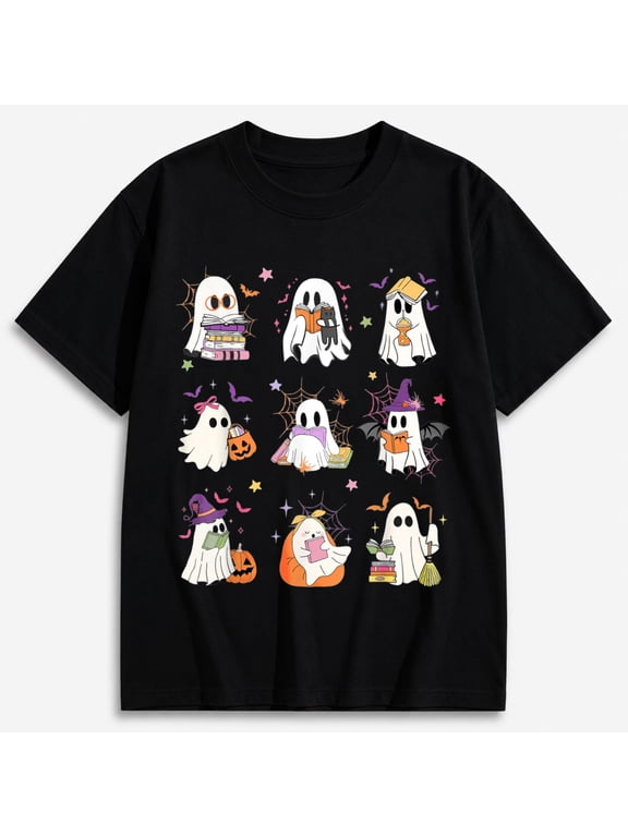 Cute Halloween Shirts for Women, Costume Ghosts and Pumpkin Graphic Tee