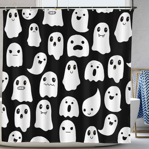 Cute Halloween Shower Curtain Spooky Funny Ghosts Icons Art Home Bathtubs Deocr Set Include Hooks 72"x72"