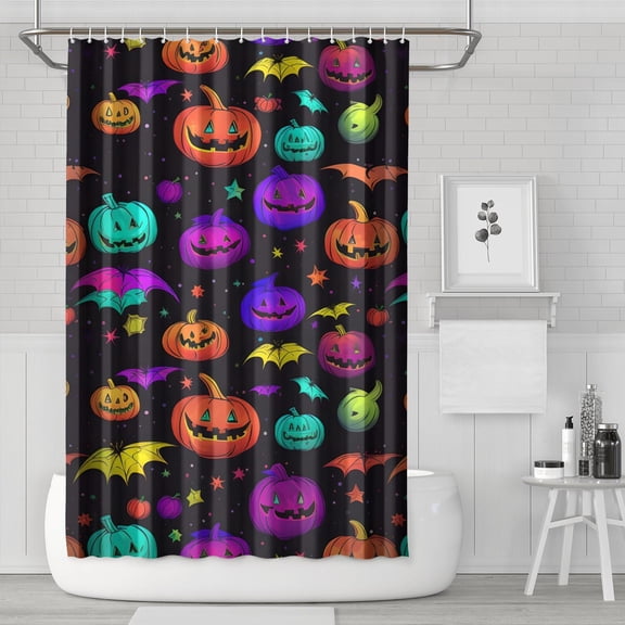 Cute Halloween Shower Curtain with Friendly Ghosts, 72x72 Inch Waterproof Bath Curtain - Pink Purple Spooky Decor with 12 Hooks for Kids Bathroom