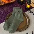 thumbnail image 1 of Cute Halloween Socks Pumpkin Bat Embroidered Crew Socks (Army Green One Size), 1 of 6