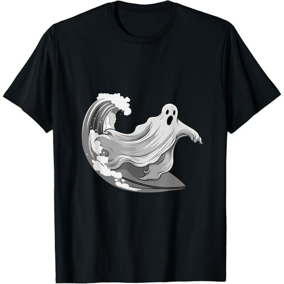 Cute Halloween Spooky Ghost Surfing Waves Summer Surfer T-Shirt