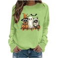 thumbnail image 1 of Cute Halloween Sweatshirt Women Raccoon Ghost Witch Graphic Print Crew Neck Long Sleeve Pullover Oversized Fleece Lined Fall Top for Spooky Season Holiday Party, 1 of 5