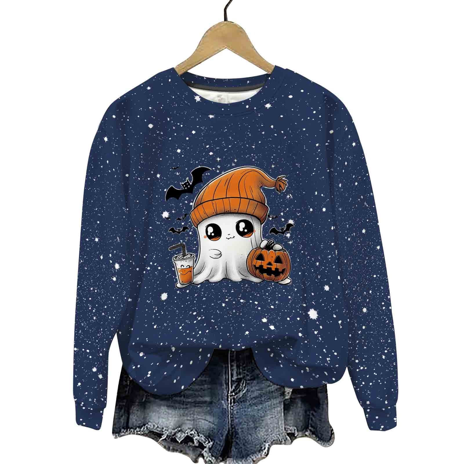 Cute Halloween Sweatshirt for Women 2025 - Ghost Pumpkin Print | Funny Spooky Pullover - Walmart.com