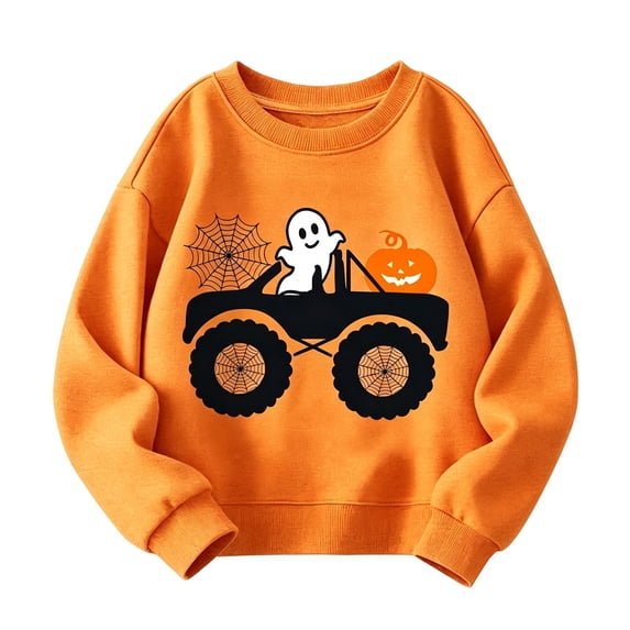 Cute Halloween Sweatshirts For Big Boys Ghost Pumpkin Print Shirt Crewneck Long Sleeve Tops Preppy Pullover Kids Clothes Size 9-10T