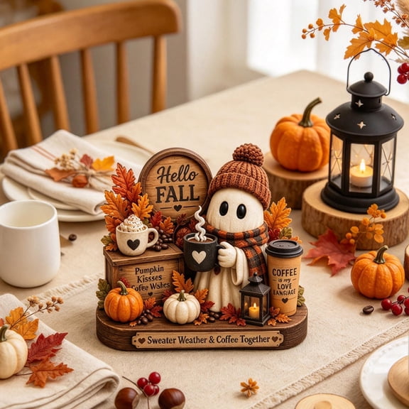 Cute Halloween Thanksgiving Wooden Fall Figurine Ghost Scene Farmhouse Tabletop Home Holiday Decor Mzrulpne