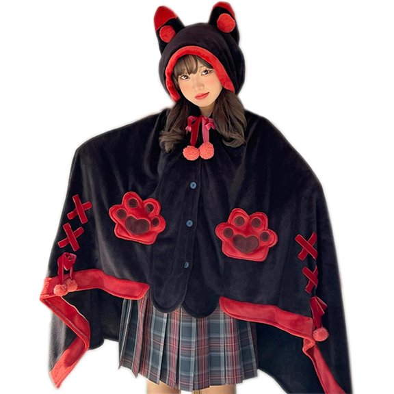 Cute Halloween Wearable Blanket Hoodie Free Size for Adults Devil Bat Hooded Blanket Oversized Soft Sherpa Hoodie Women Throw Cloak Wrap with Demon Wings for Men Child Student,C