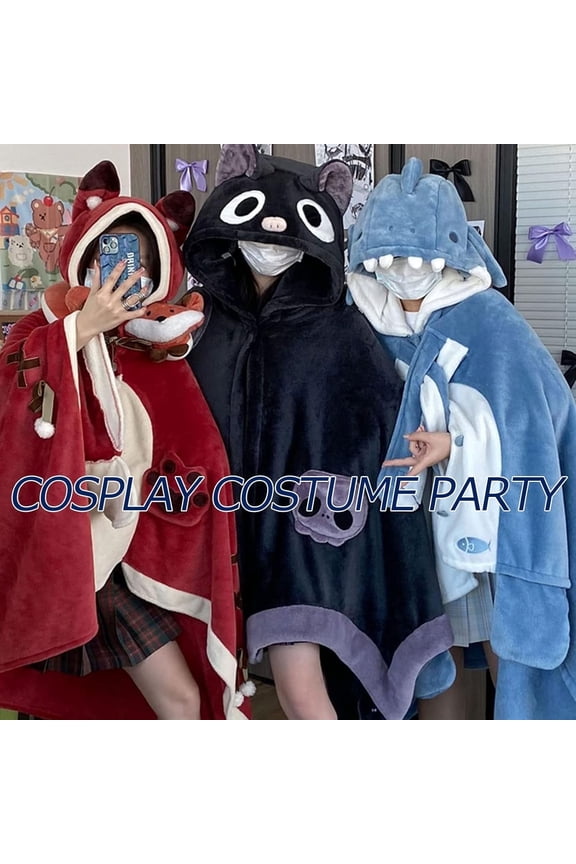 Cute Halloween Wearable Blanket Hoodie Free Size for Adults Devil Bat Hooded Blanket Oversized Soft Sherpa Hoodie Women Throw Cloak Wrap with Demon Wings for Men Child Student