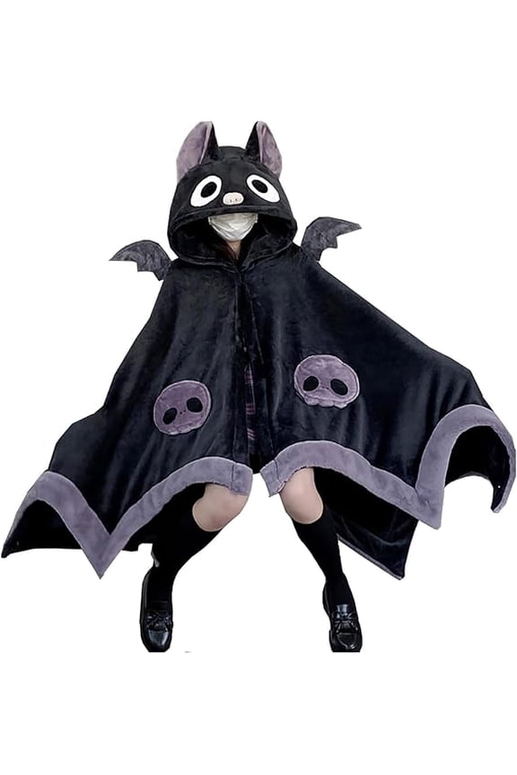 Cute Halloween Wearable Blanket Hoodie Free Size for Adults Devil Bat Hooded Blanket Oversized Soft Sherpa Hoodie Women Throw Cloak Wrap with Demon Wings for Men Child Student