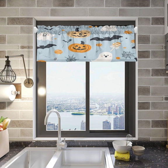 Cute Halloween-themed Clipart Curtain Valances Window Treatment Rod Pocket Drape Valance 54" X 18" for Kitchen Living Room Bedroom