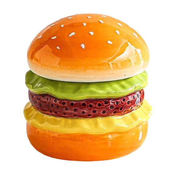 Cute Hamburger Toothpick Holder with Lid, Ceramic Toothpick Dispenser, Funny Unique Kitchen Gift Yellow