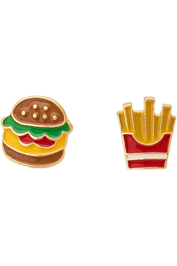 Cute Hamburgers French Fries Stud Earrings Sterling Silver Pins Cartoon Small Stud Earrings Statement Studs Lovely Ear Jewelry Gifts for Women Xmas